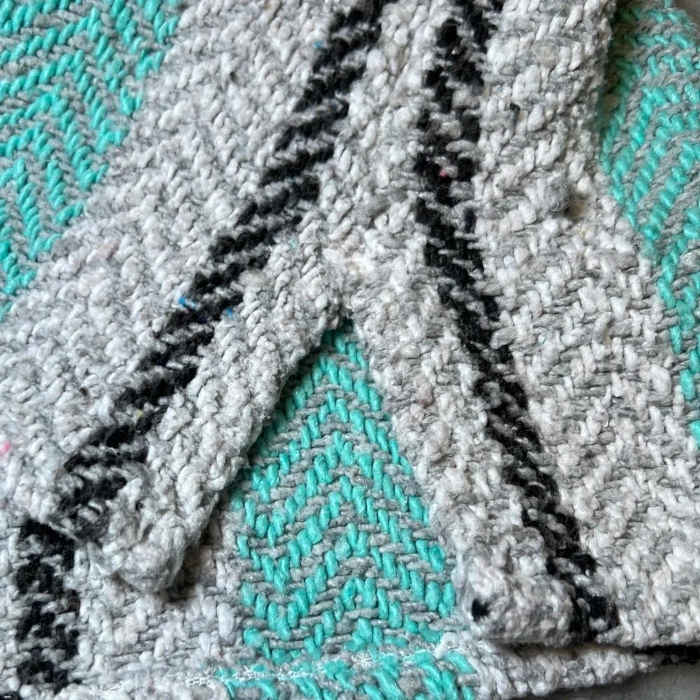 Earth Ragz Size Small Baja Hoodie Turquoise Teal Grey Striped Mexican Poncho - Picture 13 of 13